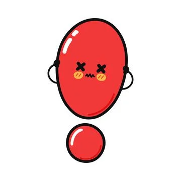 Dizzy cute red exclamation mark character with crossed eyes Иллюстрация