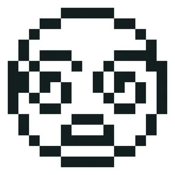 Dizzy emoji emoticon vector pixel art, black outline 8 bit surprised, amazement Stock Illustration