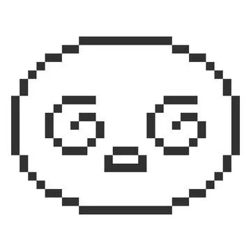 Dizzy emoji emoticon vector pixel art, black outline retro 8 bit surprised face Stock Illustration