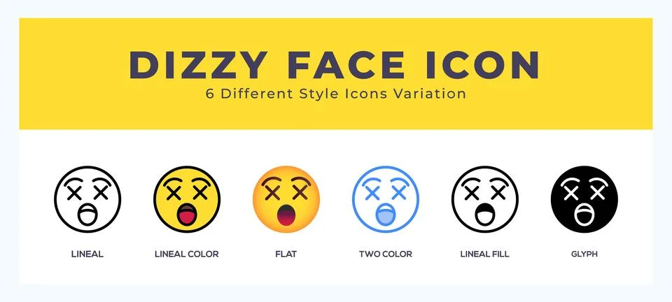 Dizzy face icon set with different styles. Design elements for logo. Vector.. Illustrazione stock