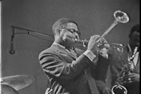 Dizzy Gillespie and the band performs at Newport Jazz Festival - 1960 Stock Footage 116878520