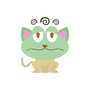 Dizzy green cat face. Vector Stock Illustration