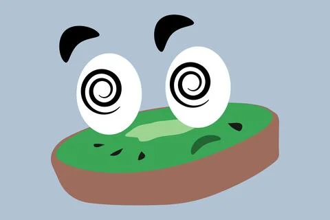 Dizzy kiwi fruit sticker with spiral eyes funny face cartoon character, vector Stock Illustration