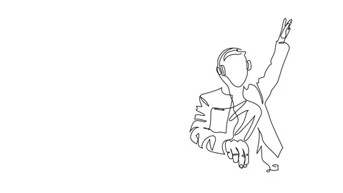 DJ animated illustration. One continuous self drawing line animation, footage of Stock Footage 300583371
