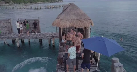 DJ BEACH PARTY 3 DRONE 4K Stock Footage 170915066