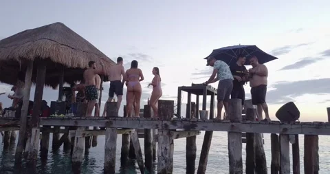 DJ BEACH PARTY 4 DRONE 4K Stock Footage 170915047