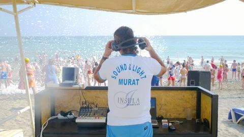DJ at Beach Party Stock Footage 93434612