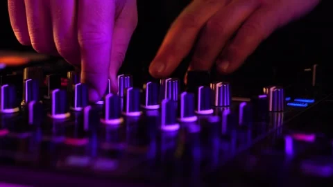 DJ Changing Gains on Controller Console While Playing Music on Event, Close Up Stock Footage 303008873