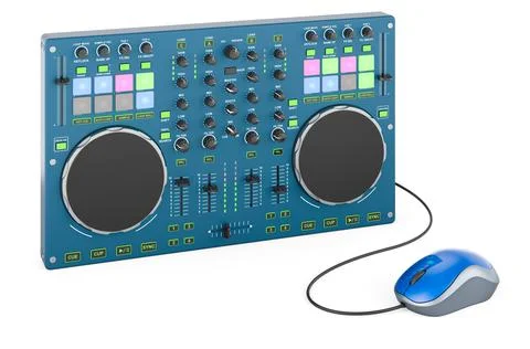 DJ console with computer mouse. 3D rendering Illustrazione stock