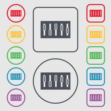 Dj console mix handles and buttons icon symbol. Symbols on the Round and square Illustration