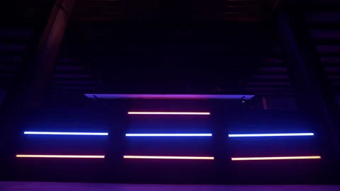 Dj console with neon lights, fluo, neon tubes underground, 4K Stock-Footage 134603436
