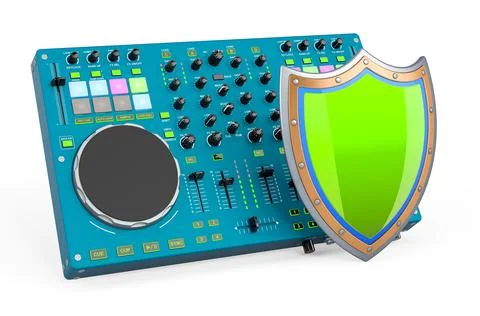 DJ console with shield, 3D rendering Stock Illustration