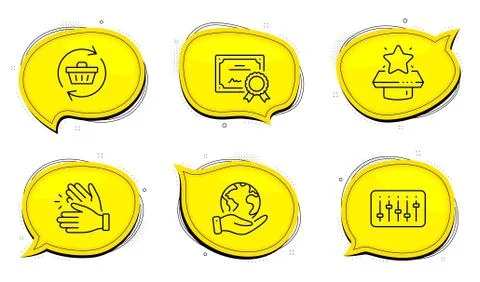 Dj controller, Clapping hands and Refresh cart icons set. Winner podium sign Stock Illustration