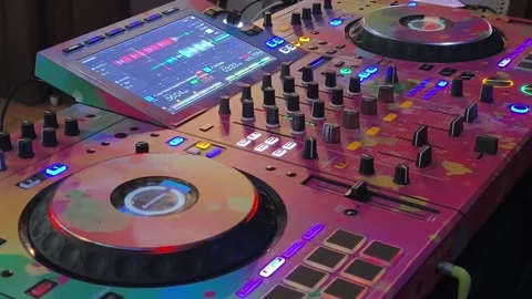 DJ Controller with Colorful Lights and Digital Music Interface Stock-Footage 343601828