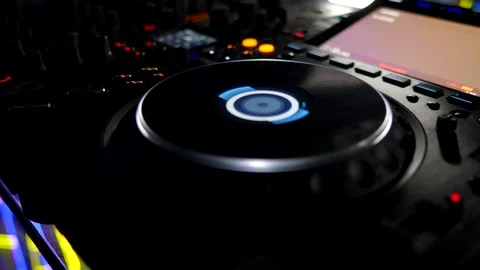 DJ Controller Display And Controls In Dark Environment. Professional Audio Mixer Stock Footage 335932764