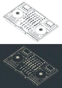 DJ controller isometric blueprint Stock Illustration