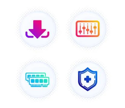Dj controller, Ram and Download icons set. Medical shield sign. Vector Illustrazione stock