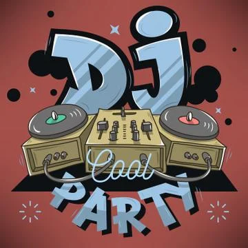 Dj Cool Party Design For Event Poster. Sound Mixer And Gramophon Stock Illustration