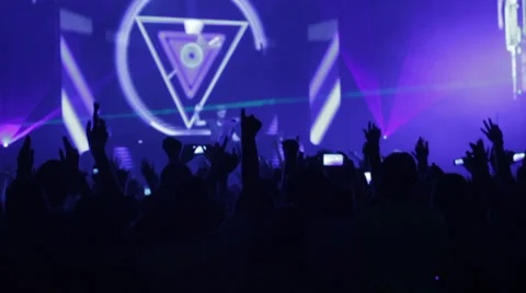 DJ Dance Event with silhouette crowd Stock Footage 34643202