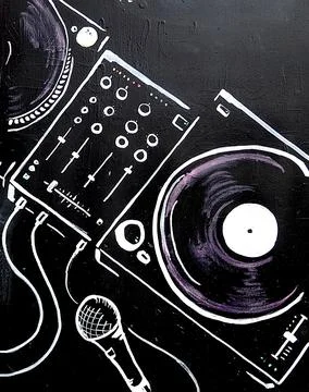 DJ Deck Chalked On Blackboard Stock Photos