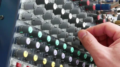 DJ deck mixing console sound board with hands Stock Footage 91163158