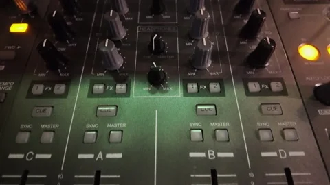 DJ deck with sliders, slow motion camera Video stock 329091381