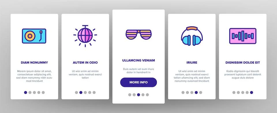 Dj Device Onboarding Elements Icons Set Vector Stock Illustration
