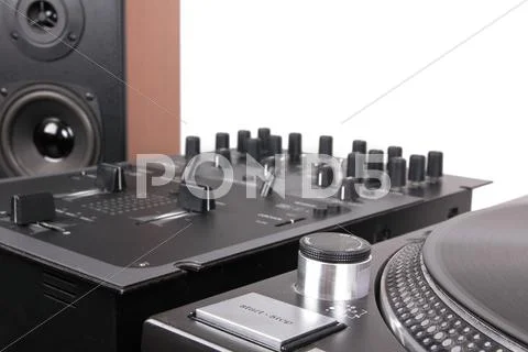 Dj equipment on black table Stock Photos