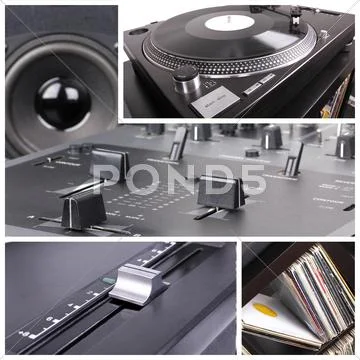 Dj equipment collage Stock Photos