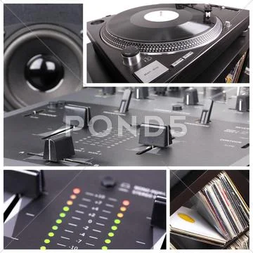 Dj equipment collage Stock Photos