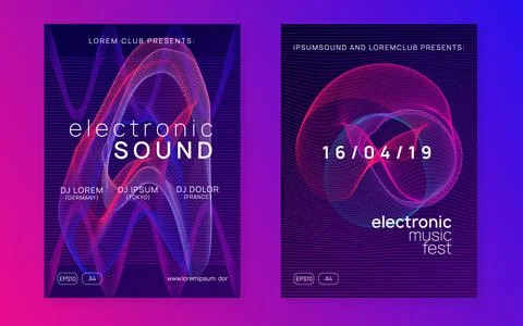 Dj event neon flyer. Techno trance party. Electro dance music. E Stock Illustration