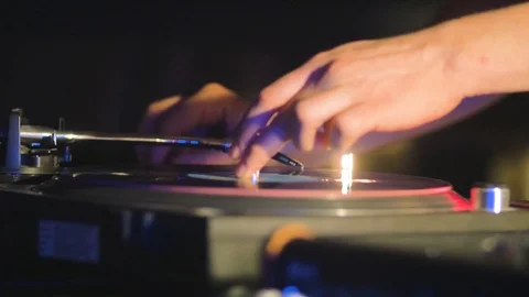 DJ Finger on Spinning Record Disc 1 Stock Footage 102348828