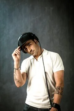 Dj in front of a rural background Stock Photos
