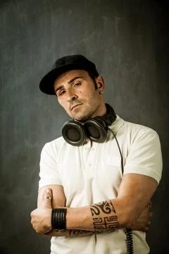 Dj in front of a rural background Stock Photos