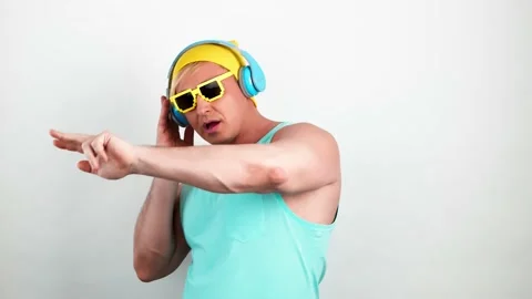 DJ guy dancing having fun Stock Footage 237692185