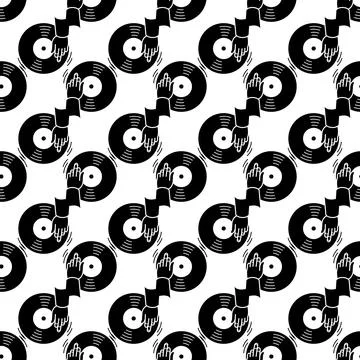 Dj hand vinyl disc pattern seamless vector 스톡 일러스트