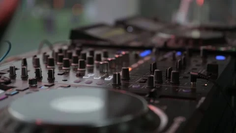 Dj hands close up at the Turntable Video stock 246239726