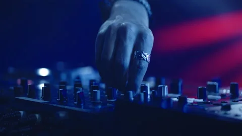 DJ hands controlling mixing desk Stock Footage 170213003