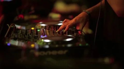 DJ hands on equipment deck. Night club Stock Footage 72090628