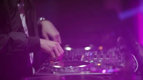 DJ hands on equipment deck. Night club Stock Footage 72090781