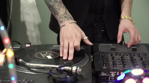DJ hands on equipment Stock Footage 55547455