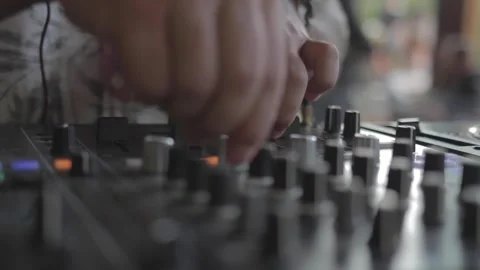 Dj hands playing at a day party in Ibiza Spain Stock Footage 255680909