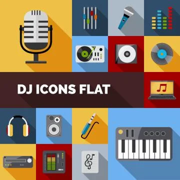 Dj Icons Flat Set Stock Illustration