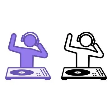 DJ Icons. Vector Illustrations Of Dancing DJ. DJ In Headphones Playing On D.. Stock Illustration