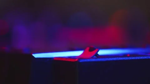 DJ inserts bluetooth receiver into USB connector on mixing console to connect Video stock 200721634