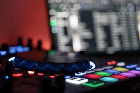 DJ Laptop Controller Side View Stock Photos