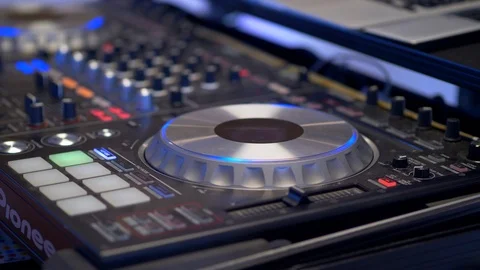 DJ mix board turn table audio controls Stock Footage 93252371