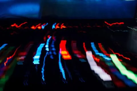 DJ mixer controller with colored with multi-colored effect Stock Photos