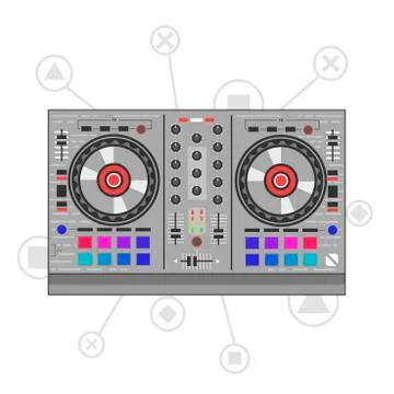 Dj mixer controller. Flat line art. Illustrazione stock