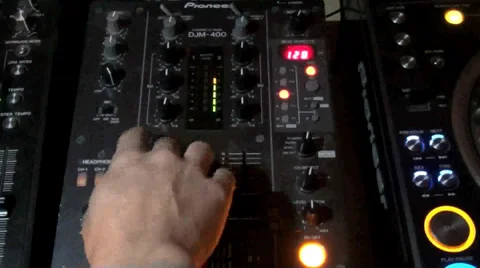 DJ mixer slides up and down, louder to softer Stock-Footage 38379219